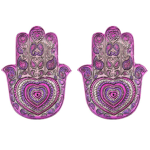 2PK MDI Flat Incense Burner/Holder Hamsa Heart 12.5x9cm - Purple