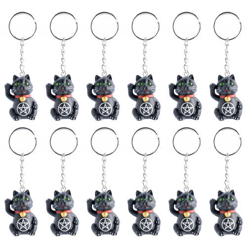 12PK Lucky Cat Keychain Black Lucky Kitty Charm Figurine Bag Toy 3x6cm