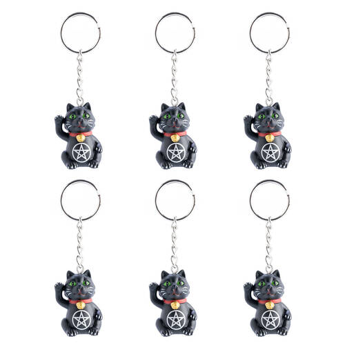 6PK Lucky Cat Keychain Black Lucky Kitty Charm Figurine Bag Toy 3x6cm