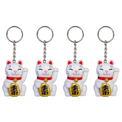 4PK Lucky Cat Keychain Lucky Kitty Charm Mini Animal Bag Accessory 5x3cm