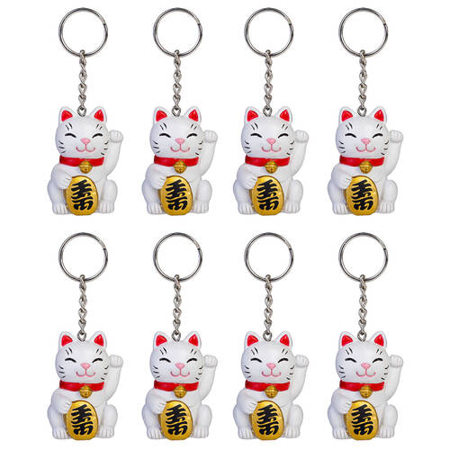 8PK Lucky Cat Keychain Lucky Kitty Charm Mini Animal Bag Accessory 5x3cm
