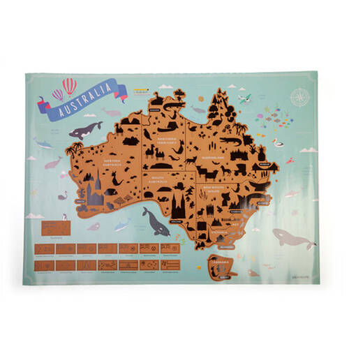MDI Large Scratch Away Map Australia Travel Poster 82.5x59.4x0.1cm