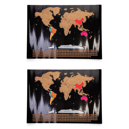 2PK MDI Large Scratch Me Away World Travel Map Poster 82.5x59.4x0.1cm