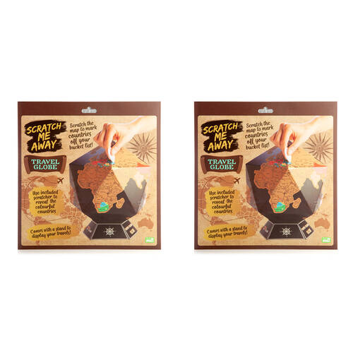 2PK MDI DIY Scratch Me Away World Travel Globe Map w/ Stand 26x26x26cm