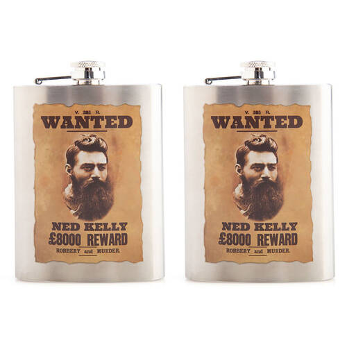 2PK Outback Mates Stainless Steel Flask Bushranger 9x13.5cm - Ned Kelly