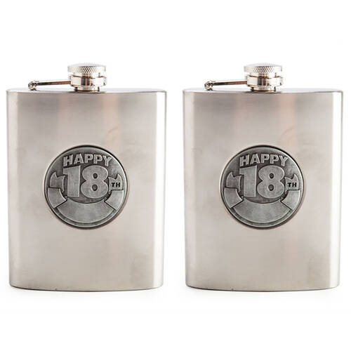 2PK MDI Zincalume Engravable Whiskey Flask Stainless Steel 18th Birthday 8oz