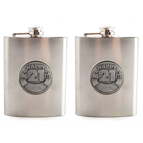 2PK MDI Zincalume Engravable Whiskey Flask Stainless Steel 21st Birthday 8oz