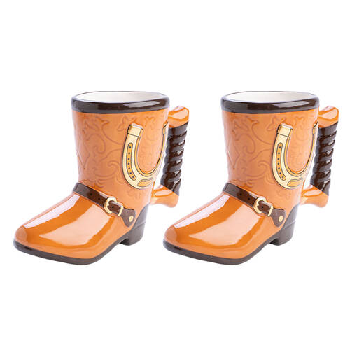 2PK MDI 3D Boss Cowboy Boot Ceramic Coffee/Tea Mug 16.5x11.5cm - Orange