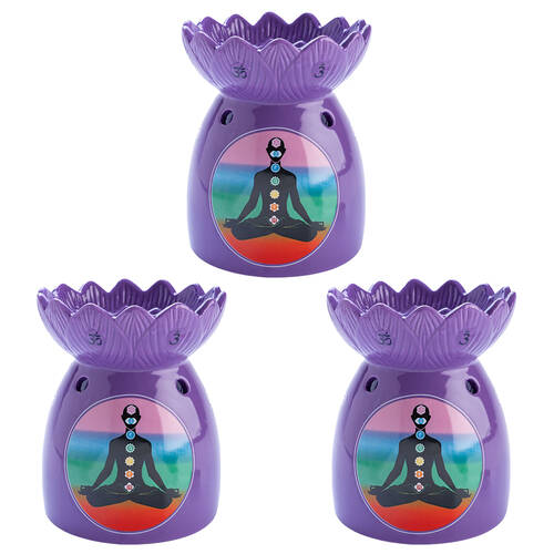 3PK Wild Scents Oil Burner Chakra Wax Melts Candle Holder 12.2x14cm Purple