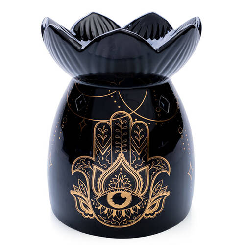 Wild Scents Oil Burner Hamsa Wax Melts Candle Holder Decor 12.2x14cm Black