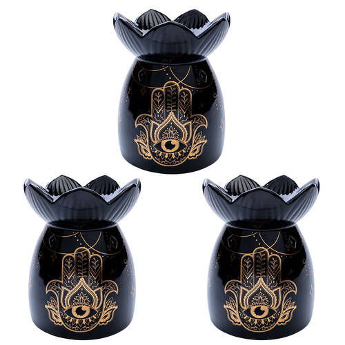 3PK Wild Scents Oil Burner Hamsa Wax Melts Candle Holder Decor 12.2x14cm Black