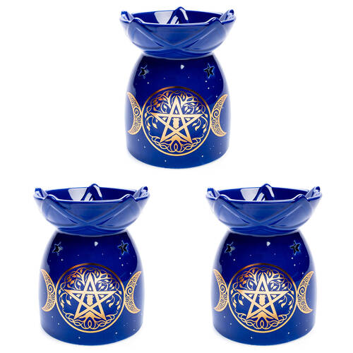 3PK Wild Scents Oil Burner Pentacle Wax Melts Candle Holder 12.2x14cm Blue