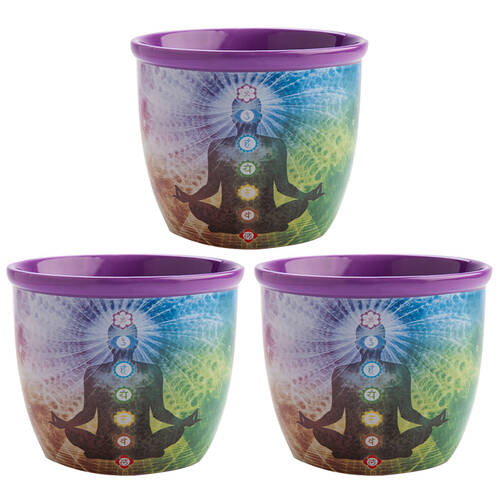 3PK MDI Smudge Bowl Sage/Incense Burner Ceramic Chakra 12.5x10.5cm Purple