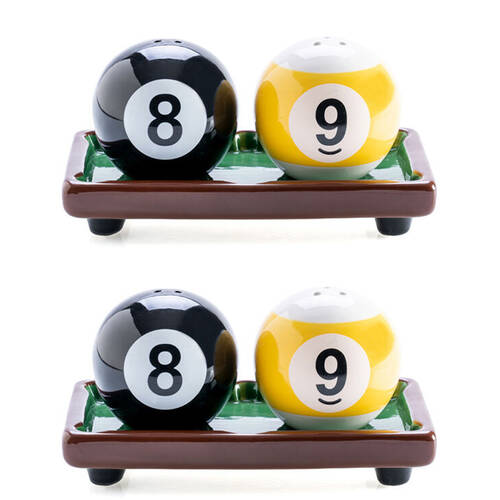 2x 2pc Flavour Mates Salt & Pepper Shaker Set 14.7x7.8x7.5cm 8-Ball Pool Balls