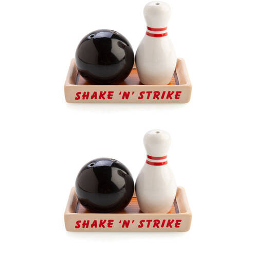 2x 2pc Flavour Mates 3D Salt & Pepper Shaker Duo Set 11x7x9cm Bowling Ball Pin