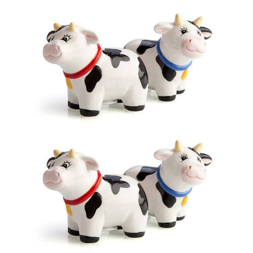 2x 2pc Flavour Mates 3D Salt & Pepper Shaker Duo Set 8.6x4x6.7cm Collared Cows