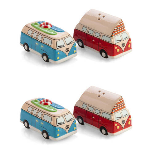 2x 2pc Flavour Mates 3D Salt & Pepper Spice Shaker Duo Set Blue/Red Combi Vans