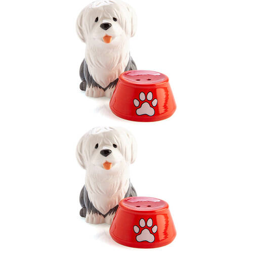 2x 2pc Flavour Mates Salt & Pepper Shaker Set 11.5x5.5x8.5cm Sheepdog w/ Bowl