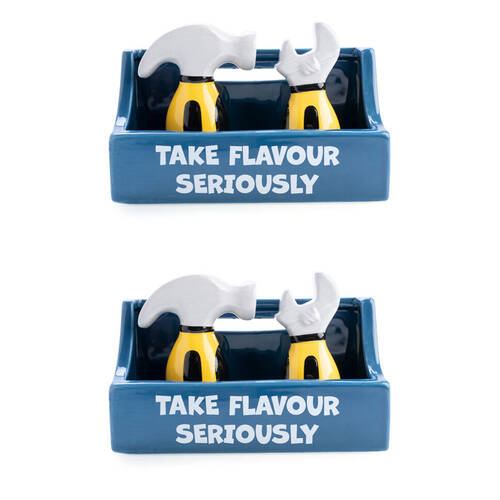 2x 2pc Flavour Mates Salt & Pepper Shaker Set 15.2x7x11cm Tradie Toolbox Holder