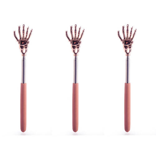 3PK MDI Expandable Skull Hand Non-Slip Back Scratcher 59.5x4x1cm Rose Gold
