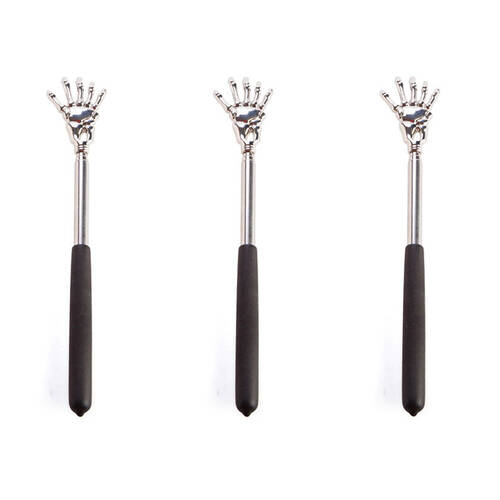 3PK MDI Expandable Skull Hand Non-Slip Back Scratcher 59.5x4x1cm Silver