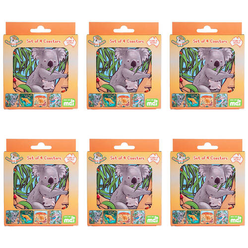 6x 4pc MDI Cork-Backed Drink Coasters Set Square Australiana Animals