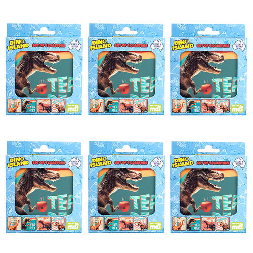 6x 4pc Dino Island Cork-Backed Drink Coasters Set Square Dino