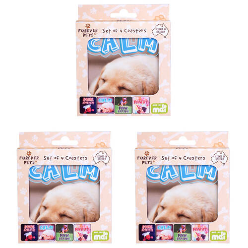 3x 4pc MDI Cork-Backed Drink Coasters Set Square Pet Dog