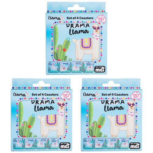 3x 4pc Alpaca Valley Cork-Backed Drink Coasters Set Square Llama