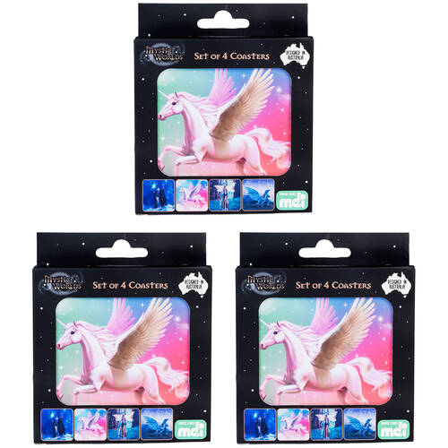 3x 4pc Mystical Worlds Cork-Backed Drink Coasters Set Square Mystical