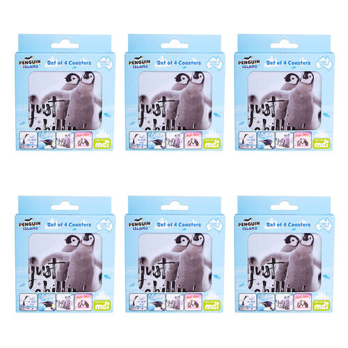 6x 4pc Aquaworld Cork-Backed Drink Coasters Set Square Penguin