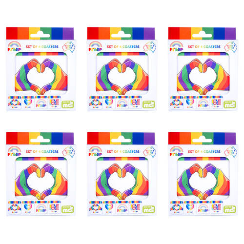 6x 4pc Pride Cork-Backed Drink Coasters Set Square Rainbow Pride