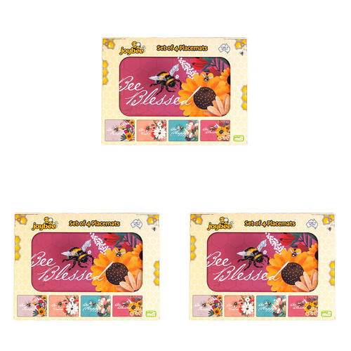 3x 4pc MDI Cord-Backed Heat-Resistant Placemat Set 29x21.5x0.5cm Joybee Bee
