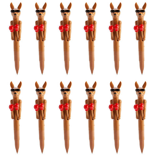 12PK Outback Mates Pen Boxing Kangaroo Ballpoint School Supplies 18.7cm Brown