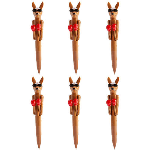 6PK Outback Mates Pen Boxing Kangaroo Ballpoint School Supplies 18.7cm Brown
