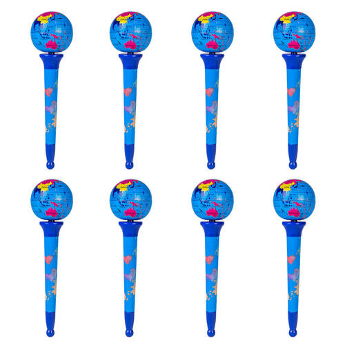 8PK MDI Pen Spinning Globe Ballpoint Ink School Supplies Stationery 16.8cm Blue