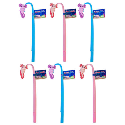 6PK Axolotl Wiggle Gel Pen School Writting Stationery Kids/Children Assorted