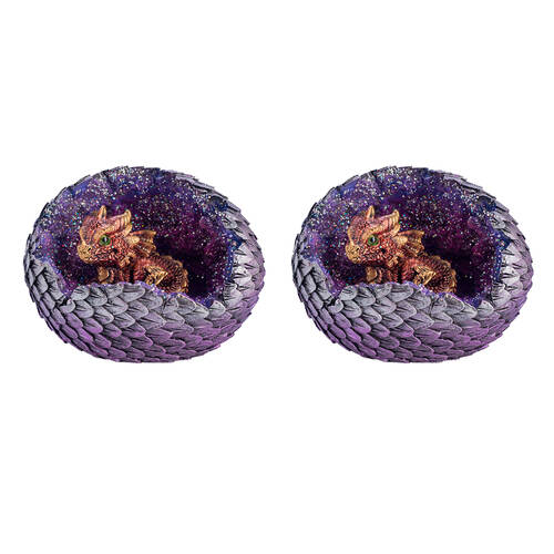2PK Mystical Worlds LED Ornament Light Crystal Dragon Egg Figurine 10.7x8cm