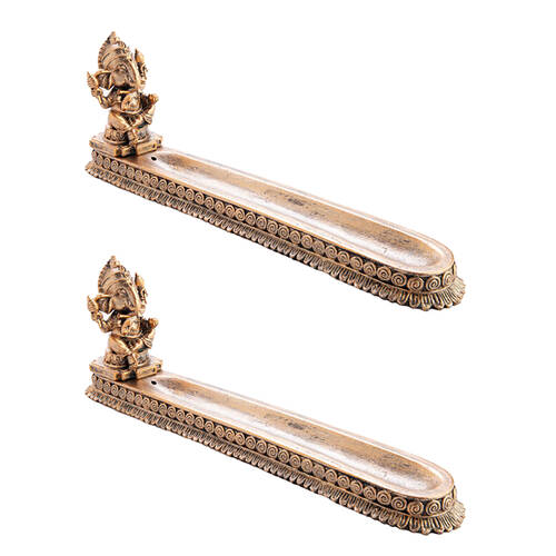 2PK MDI Flat Incense Burner/Stick Holder Ganesha 28.7x9.5cm - Gold