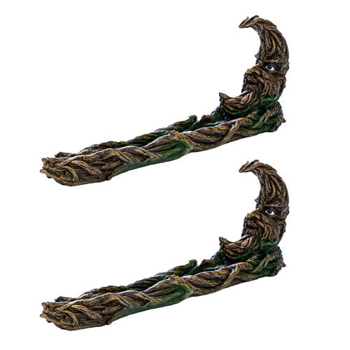 2PK Mystical Worlds Flat Polyresin Incense Burner Moon Tree 29x10.2cm