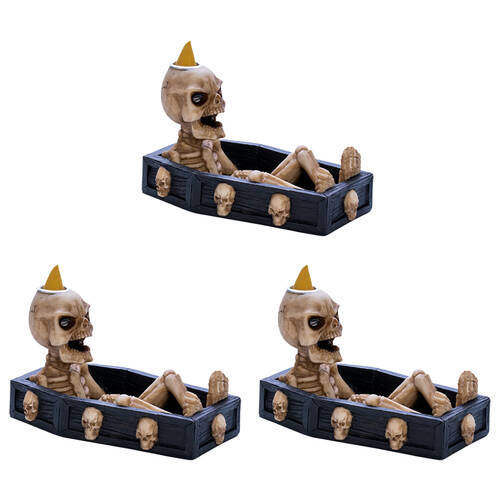 3PK Mystical Worlds Cone Incense Burner/Backflow Skeleton Halloween Home Decor