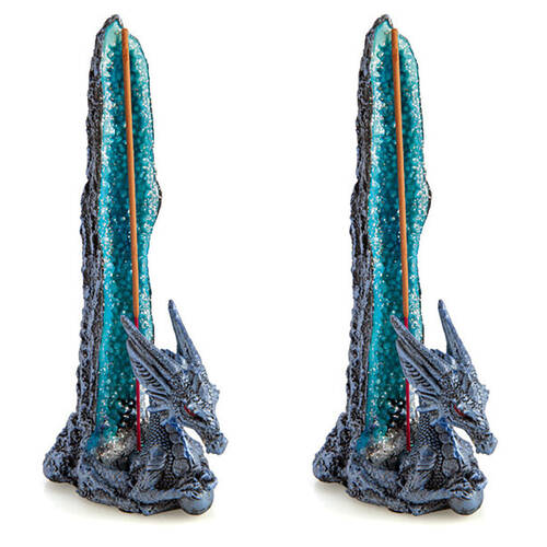 2PK Mystical Worlds Ice Dragon Incense Burner Crystal Blue 23x10cm Home Decor