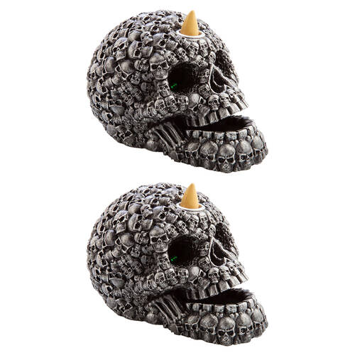 2PK Mystical Worlds LED Backflow Incense Burner Skull Gothic Decor 17x11.8cm