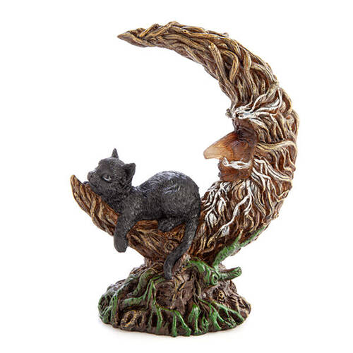 MDI LED Polyresin Moon Tree w/ Black Cat Figure Home Decor 16.5x21.2cm
