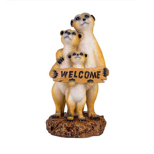 Meerkat Family Polyresin Welcome Sign Figure 8x15.5cm