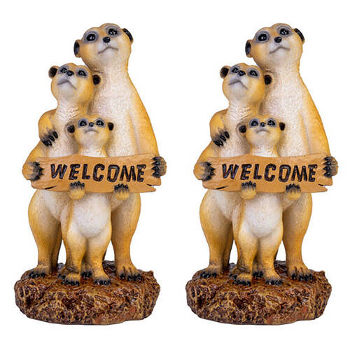 2PK Meerkat Family Polyresin Welcome Sign Figure 8x15.5cm