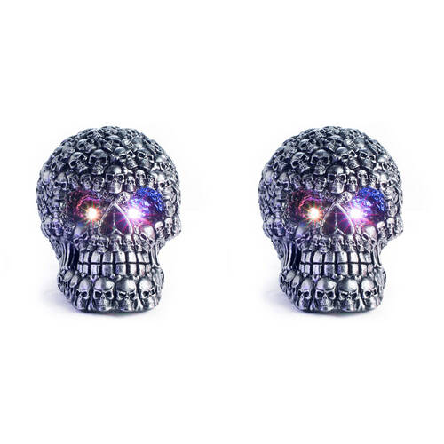2x Mystical Worlds Dark Metal Skulls LED Sculpture Decoration 16.5x12x13cm