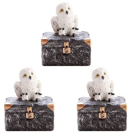 3PK Mystical Worlds Snowy Owl Trinket Box Figurine Ornament Home Decor