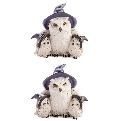 2PK Mystical Worlds Snowy Owl Family Figurine Ornament Home Decor 13.5x12.2cm