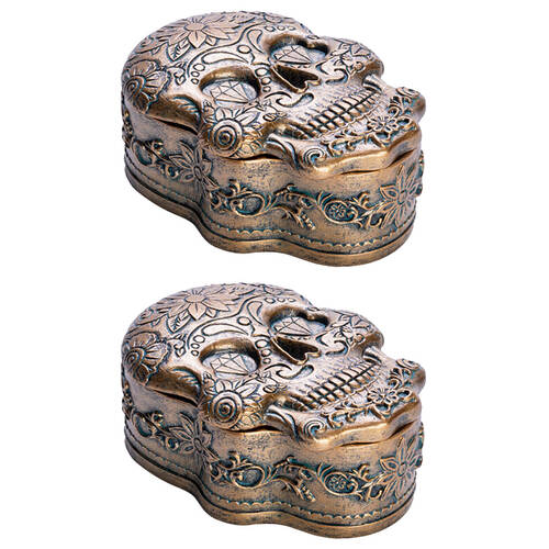 2PK Mystical Worlds Trinket Box Candyskull Gold Jewellery Storage Decor Antique